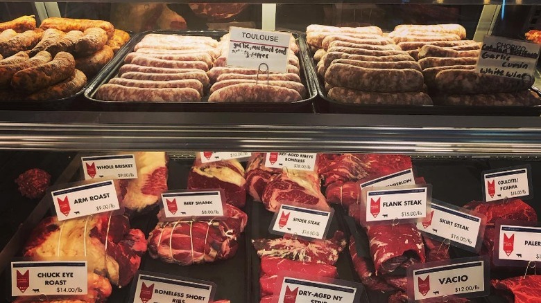 Meat and sausages in display