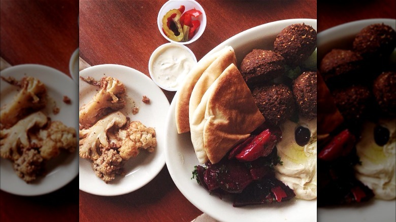 Mediterranean falafel, pita, hummus, cauliflower 