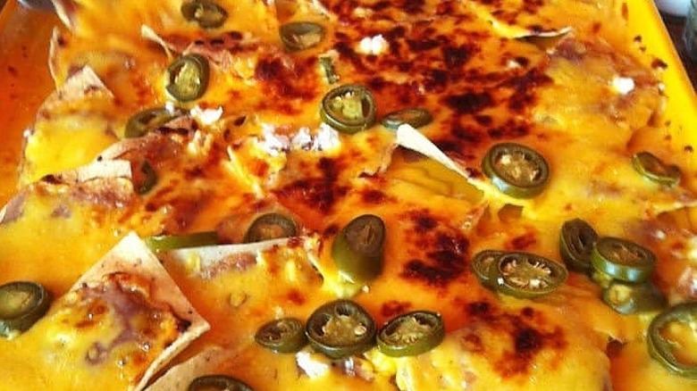 closeup cheesy nachos