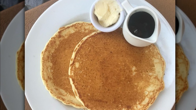 Pancakes, butter, and syrup
