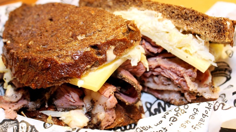 reuben sandwich served on tray