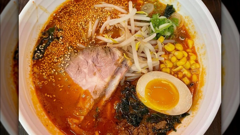 Red broth with ramen toppings