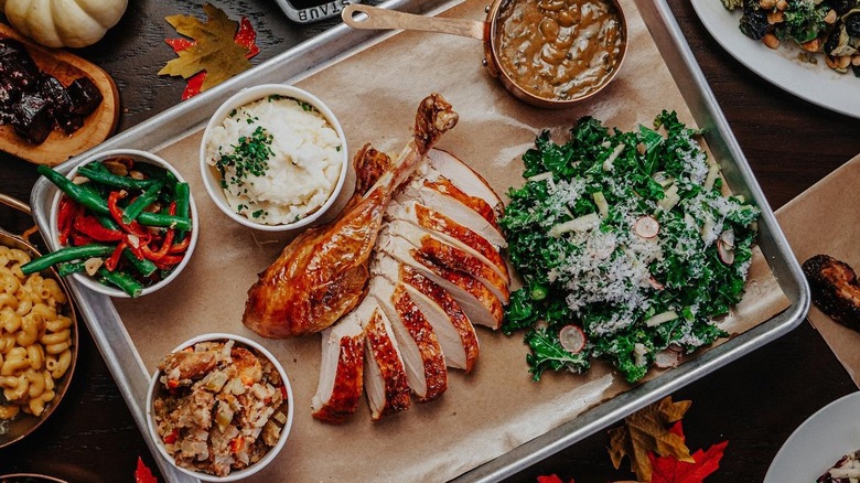 Thanksgiving table on tray