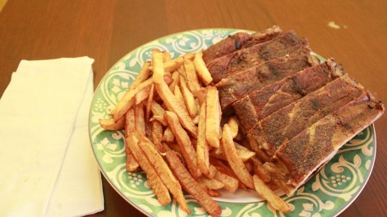 Ribs and fries on a plate