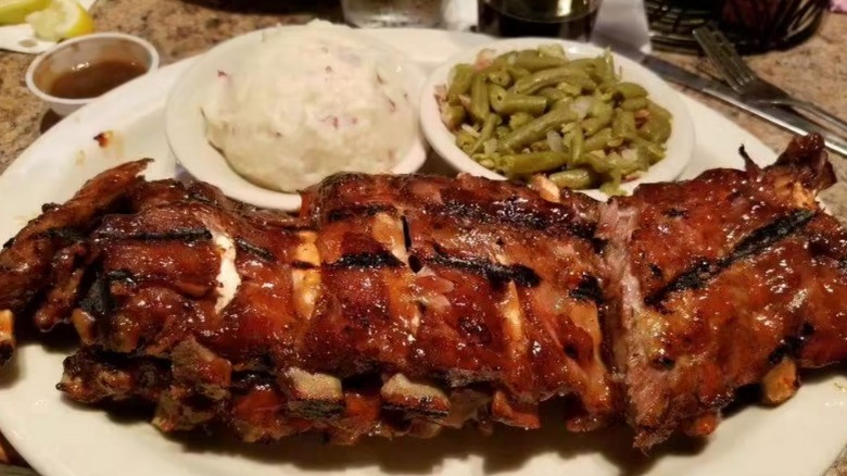 Ribs, beans, mashed potatoes