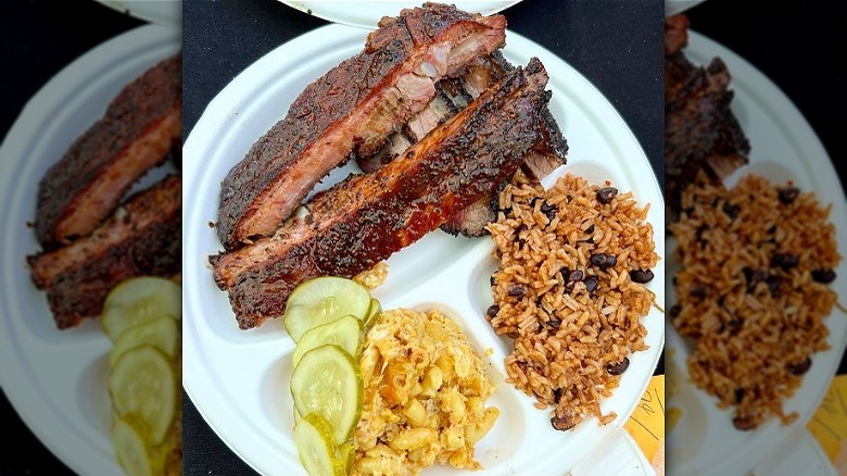 Barbecue ribs on plate with sides