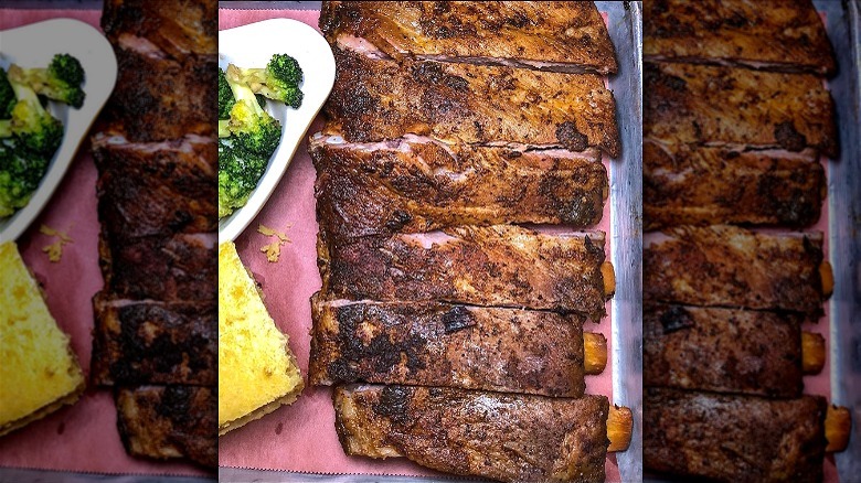 Smoked ribs on pink background