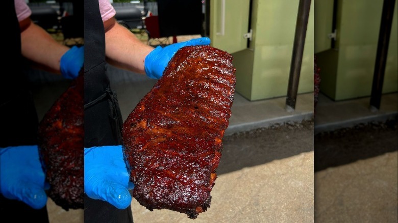 A pork rib from Goldee's Bar-B.Q.