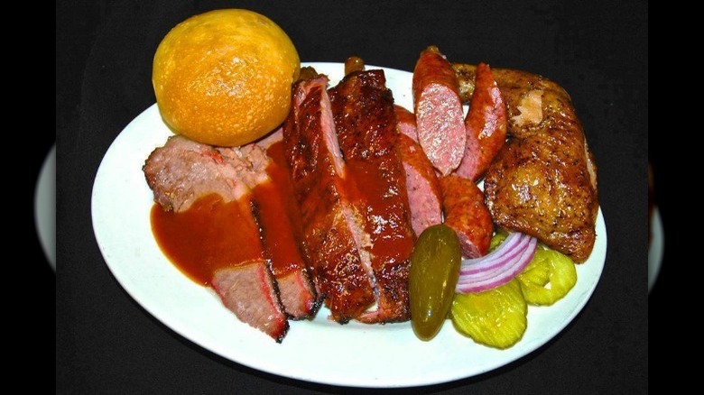 A set of ribs on a plate from Smolik's Smokehouse.