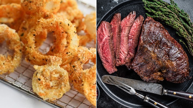 onion rings sliced hanger steak