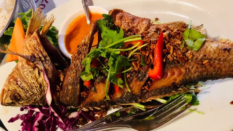 A plate of fried fish