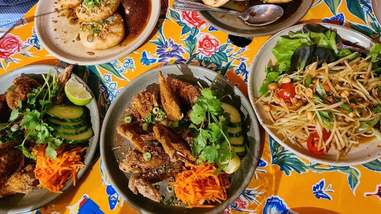 A table full of Thai food