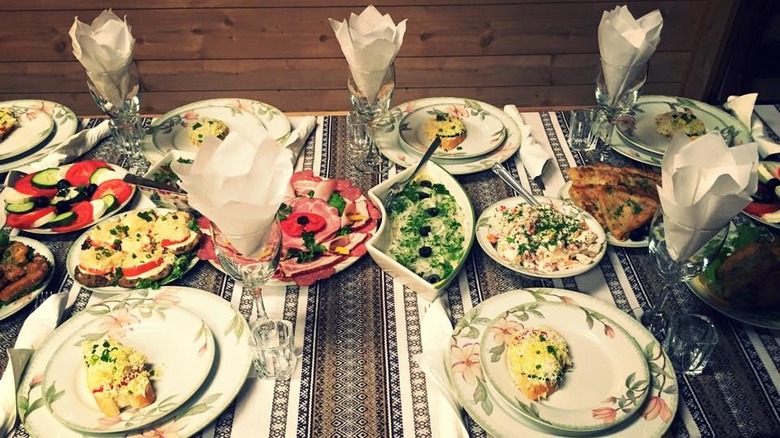 Table set with Ukrainian foods 