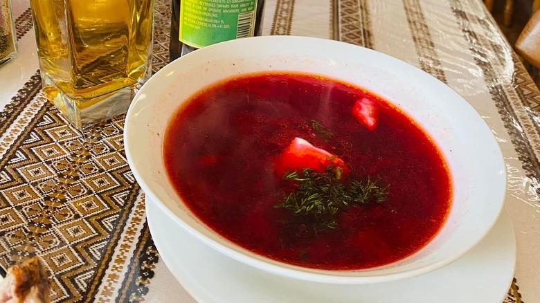 bowl of borscht at old llviv restaurant