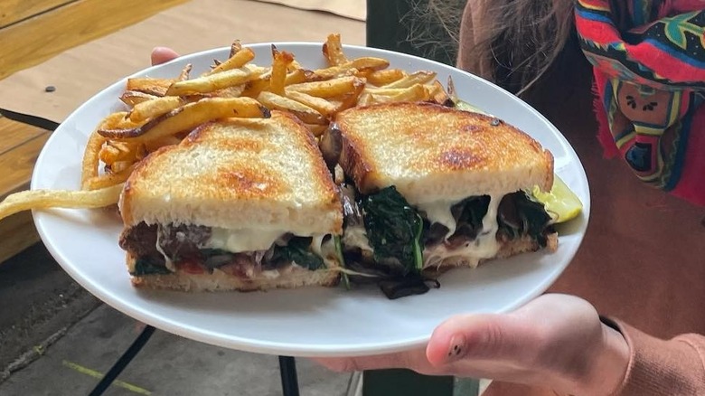 vegan grilled cheese sandwich and fries