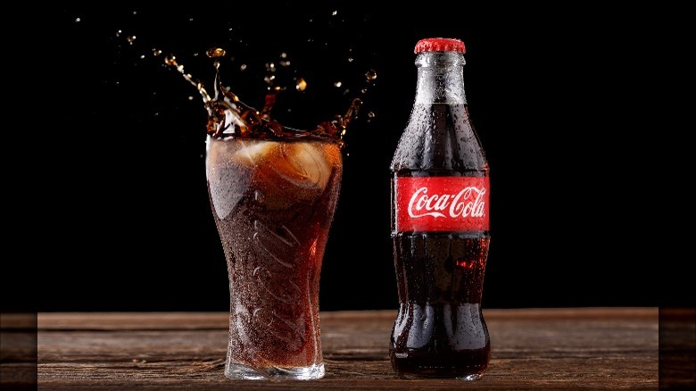 Coca-Cola with ice cubes