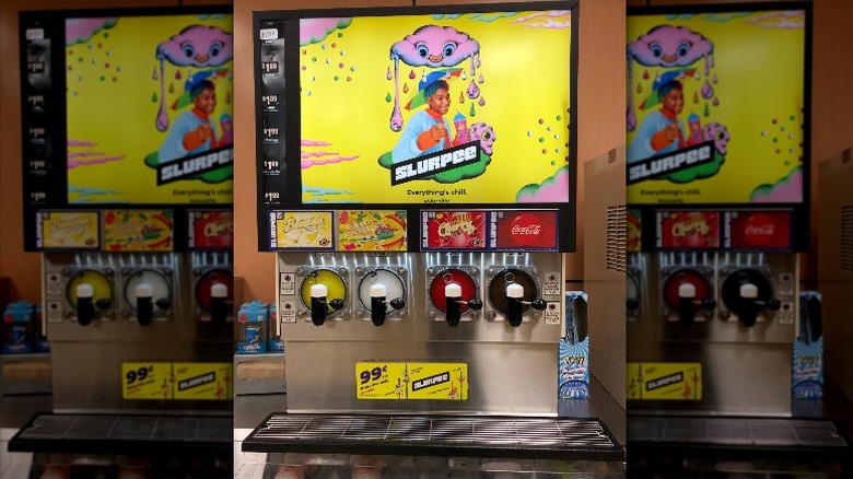 A Slurpee machine in a 7-Eleven