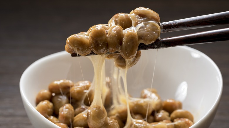 Natto in a white bowl