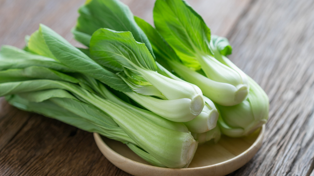 Bok choy on a wooden table