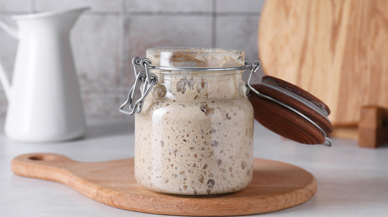 Sourdough starter in glass jar