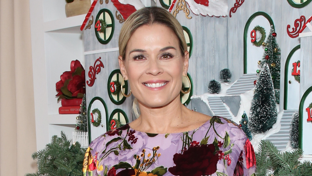 Cat Cora wearing floral print