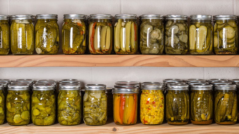 homemade canned foods on shelves