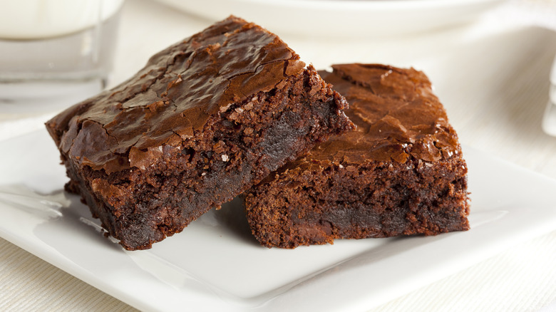 Brownies on white plate