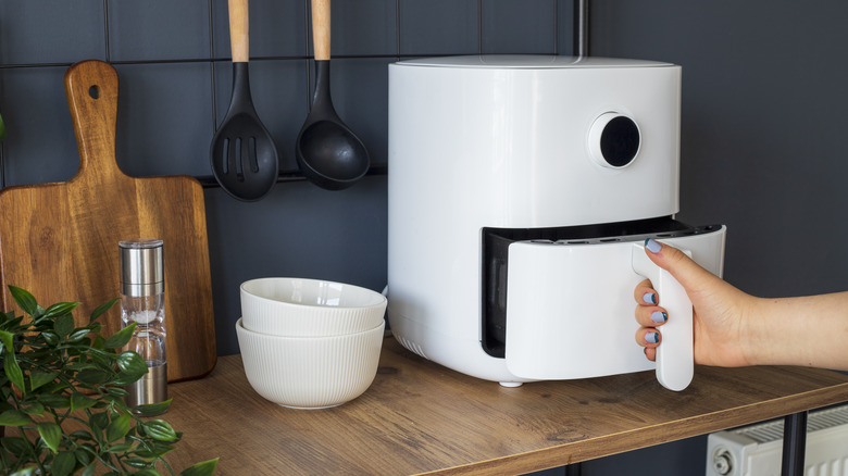 Person using air fryer