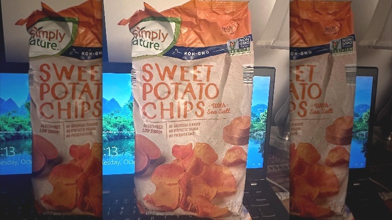 A bag of Aldi's Simply Nature Sweet Potato Chips