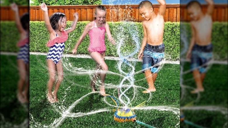 Kids playing with the Banzai Water Sprinkler