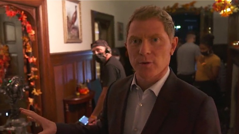 Screen grab of Bobby Flay on set