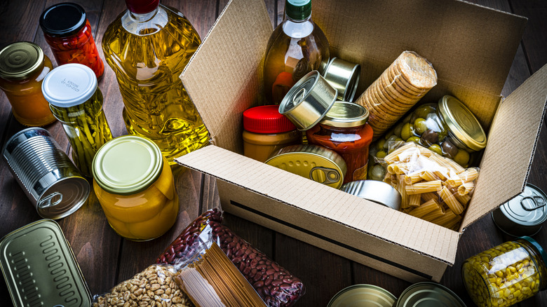 emergency food stockpile in box