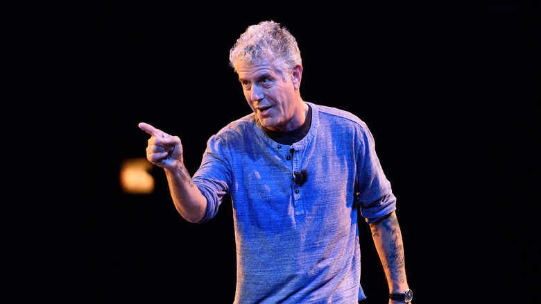 Anthony Bourdain speaking on stage