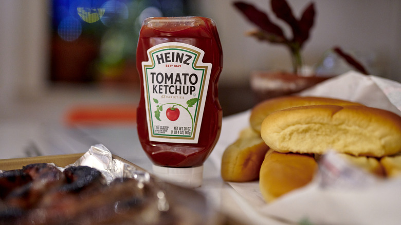 Heinz ketchup with hot dogs