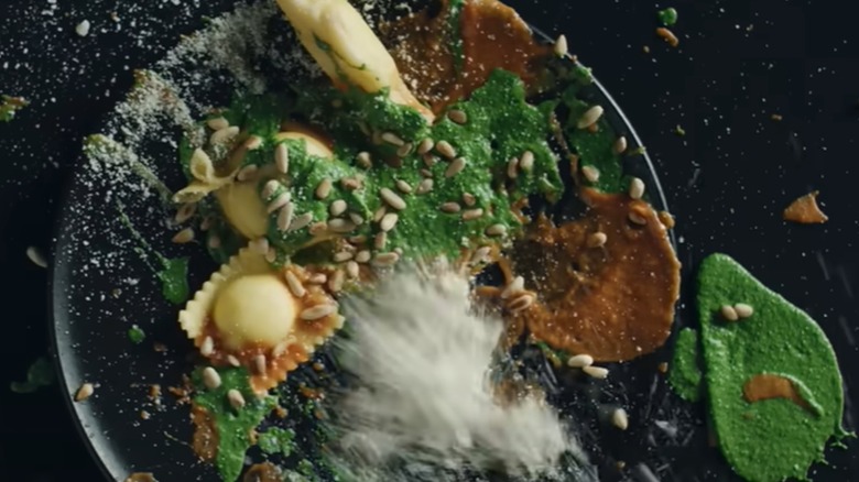 ravioli dish on grey plate