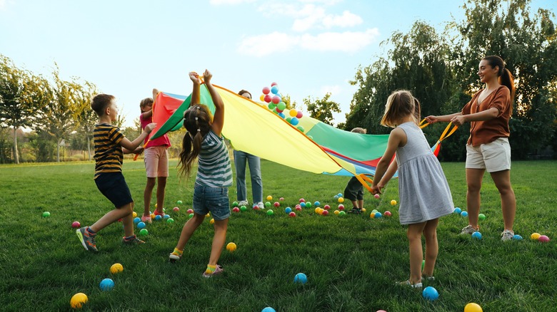 children socializing in a game