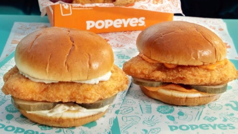 Two Popeyes fish sandwiches