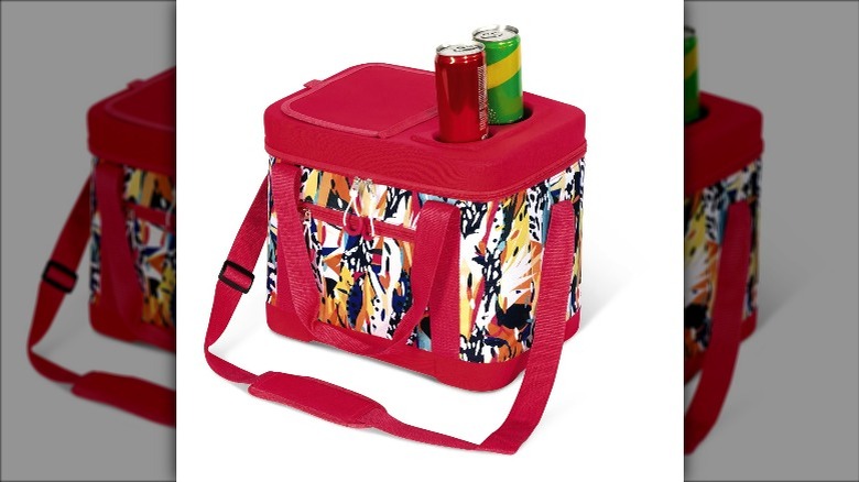 Aldi red Crane Fliptop Cooler with drinks