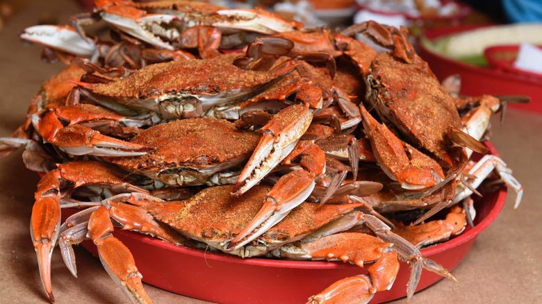 A pile of steamed crabs 