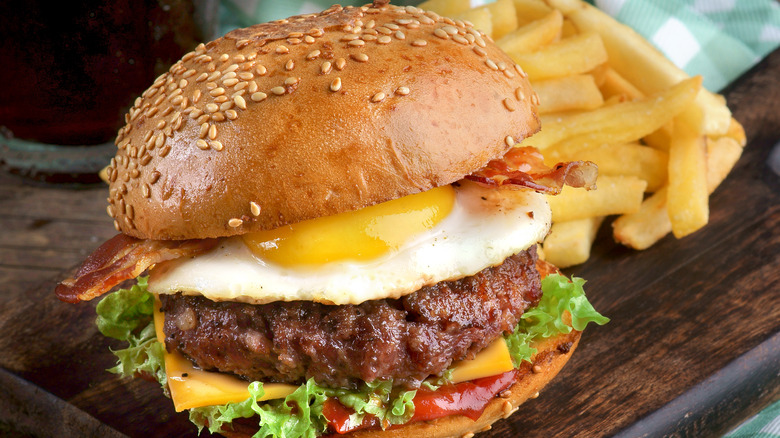 Fried egg on burger