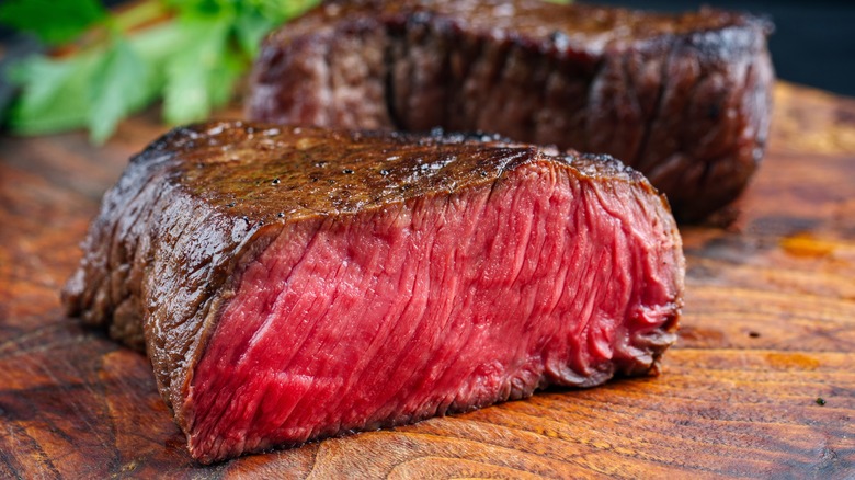 sliced rare steak