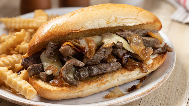 Steak sandwich with melted cheese