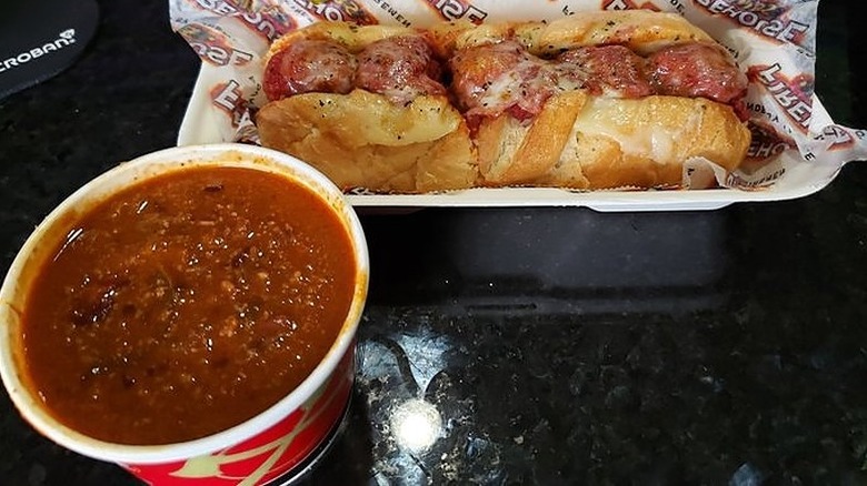 Firehouse Subs chili with dog