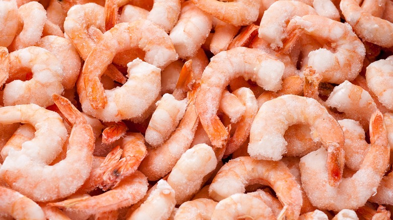 frozen shrimp close up