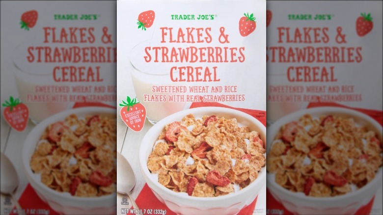 Trader Joe's flakes & strawberries cereal box