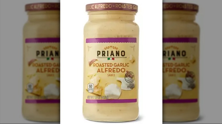 Jar of Priano roasted garlic alfredo