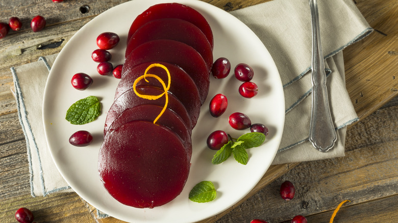 plate of canned cranberry sauce