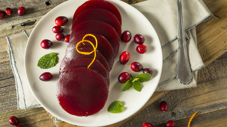 plate of canned cranberry sauce