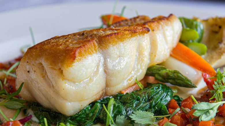 Grouper on bed of vegetables 