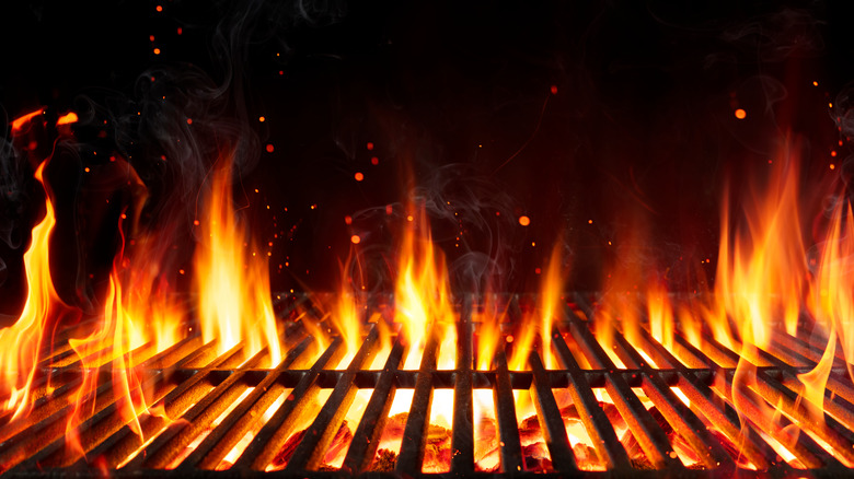 empty barbecue with flames